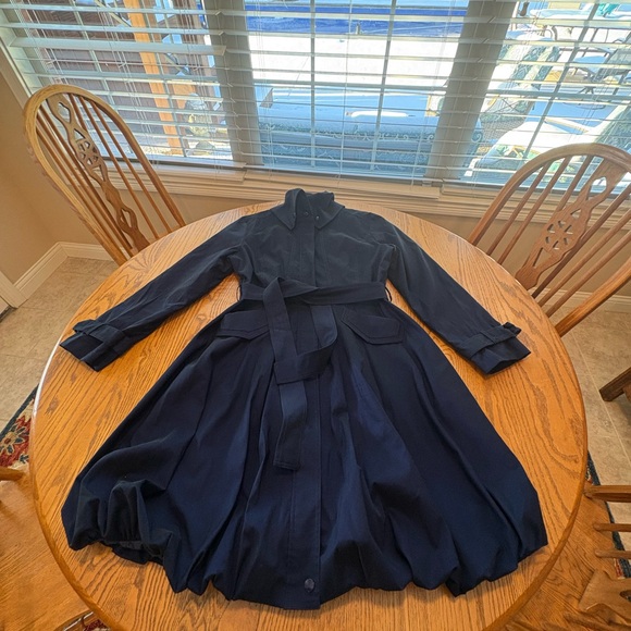 Samuel Dong Bubble Trench Rain Coat women's size L midnight blue belted elegant - Picture 2 of 13